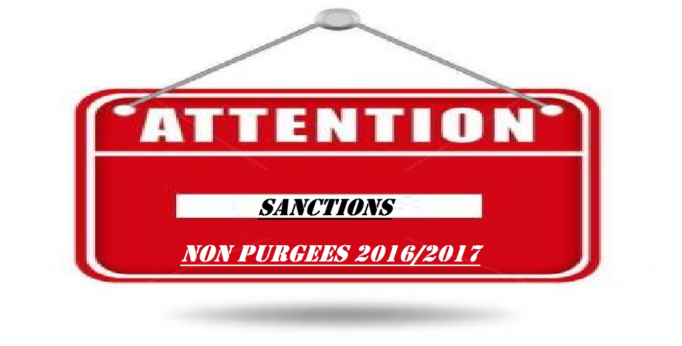 Reliquat des sanctions non purgées saison sportive 2016/2017 